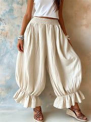 Damen-Vintage-Blümchenhöschen mit Rüschenborte, lässig und fließend