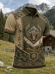 Herren-Polo mit kulturellen Elementen Österreichs, kunstvoller Motivdruck, lässiger Stil
