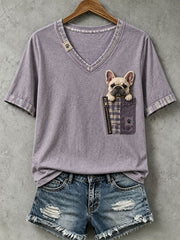 Damen-T-Shirt mit niedlicher Filzkunst des französischen Bulldoggen