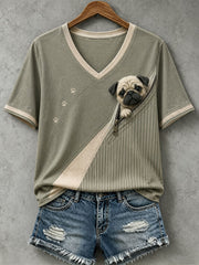 Damen-T-Shirt mit niedlicher Mops-Filzkunst