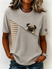 Damen-T-Shirt mit niedlicher Mops-Filzkunst