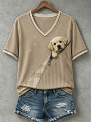 Damen-T-Shirt mit niedlicher Filzkunst eines Golden Retrievers