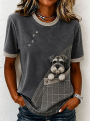 Damen-T-Shirt mit niedlicher Schnauzer-Filzkunst