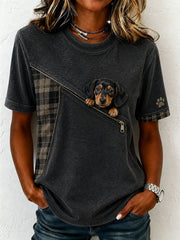 Damen-T-Shirt mit niedlicher Dackel-Filzkunst