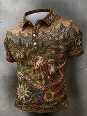 Herren-Schweizer Edelweiß-Alpen-Kunstdruck-Lässig-Oberteil