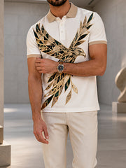 Retro-Poloshirt im Business-Stil mit kunstvollem Print