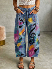 Damenhose mit Vintage-Musiknoten-Motiv und aufgedrucktem Kunstdesign
