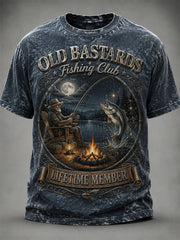 Herren-Langarm-T-Shirt mit Witz-Print „Lebenslanges Mitglied des Anglerclubs ‚Old Bastards‘“