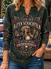 Frauen-Luftiges Kapuzenpullover mit humorvollem Spruch und V-Ausschnitt