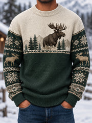 Herren-Winter-Strickpullover mit Elch-Print, lässig, imitiert