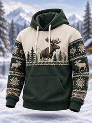 Herren-Hoodie mit Elch-Print für den Winter, lässig geschnitten