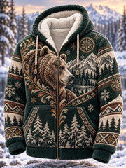 Herren-Kapuzenjacke mit Fleecefutter und nordischen Waldtiermotiven