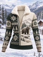Damen-Winter-Kapuzenpullover aus Fleece im lässigen Stil mit Bären-Print