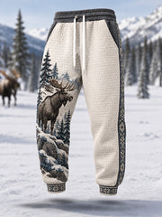 Herren-Winterhose im Moose-Print, lässig, Waffelstruktur