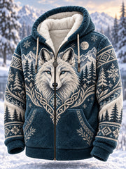 Herren-Kapuzenjacke mit Fleecefutter und nordischen Waldtiermotiven