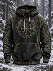 Herren-Kapuzenpullover im Retro-Viking-Style mit aufgedrucktem Muster, lässig geschnitten