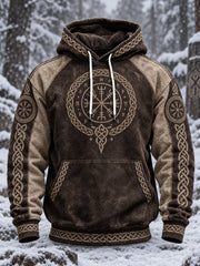 Herren-Kapuzenpullover im Retro-Viking-Style mit aufgedrucktem Muster, lässig geschnitten