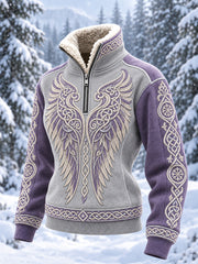 Damen-Top im Retro-Viking-Style mit Muster und lässigem Pelzkragen