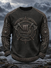 Herren-Viking-Print-Waffel-Longsleeve-T-Shirt