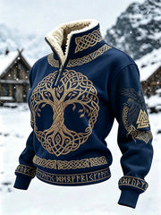 Damen-Top im Vintage-Stil mit Wikinger-Lebensbaum und keltischem Muster sowie Pelzkragen
