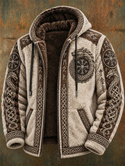 Herren-Wintermantel im Wikingerstil, lässig und warm, aus Flanell mit Kapuze