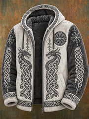 Herren-Wintermantel im Wikingerstil, lässig und warm, aus Flanell mit Kapuze