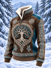 Damen-Top im Retro-Viking-Style mit Muster und lässigem Pelzkragen