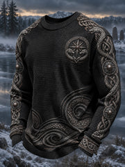 Herren-Viking-Print-Waffel-Longsleeve-T-Shirt