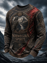 Herren-Viking-Print-Waffel-Longsleeve-T-Shirt