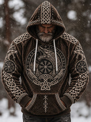 Herren-Flanell-Kapuzenpullover im Retro-Viking‑Style mit Muster, lässig geschnitten