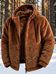 Herren-Retro-Viking-Wolf-Totem keltischer Stil Flanell warme Kapuzenjacke