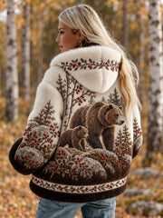 Damen Vintage Nordic Animal Art Print Casual & Bequeme Flanell jacke