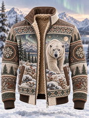 Herren-Nordische-Waldtiere-Jacke mit durchgehendem Reißverschluss