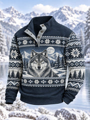 Herren Winter Wolf Print Casual Pullover