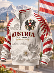 Herren-Sweatshirt mit Halbreißverschluss und Stehkragen zum österreichischen Nationalfeiertag
