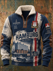 Herren-Sweatshirt mit Stehkragen und langen Ärmeln, verziert mit einem urbanen Gedenk-Graphic-Print