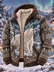 Herren-Kapuzenpullover mit Fleece-Futter und nordischem Waldtier-Design