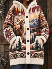 Damen-Nordic-Jacke mit Tiermuster, mittellang, mit Kapuze