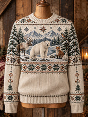Damen-Strickpullover im nordischen Stil mit Tiermuster, Rundhalsausschnitt und langen Ärmeln