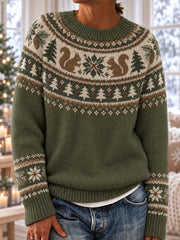 Damen-Winterpullover mit Eichhörnchenmuster und langen Ärmeln