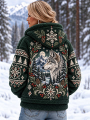 Damen-Flanellmantel mit nordischem Tiermuster