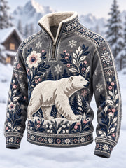 Damen-Sweatshirt mit langen Ärmeln, Fleece-Innenfutter und nordischem Waldtier-Design