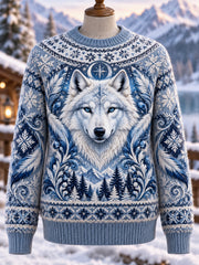 Damen-Strickpullover im nordischen Stil mit Tiermuster, Rundhalsausschnitt und langen Ärmeln
