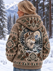 Damen-Flanellmantel mit nordischem Tiermuster