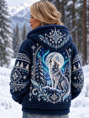 Damen-Flanellmantel mit nordischem Tiermuster