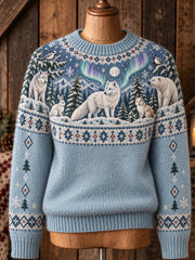 Damen-Strickpullover im nordischen Stil mit Tiermuster, Rundhalsausschnitt und langen Ärmeln
