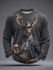 Herren-Bavarian-Deer-Oktoberfest-Kunst-Waffel-Langarm-T-Shirt