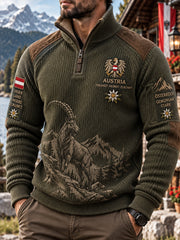 Herren-Sweatshirt mit bedrucktem Motiv zum Nationalfeiertag, Mock-Neck und Raglanärmeln