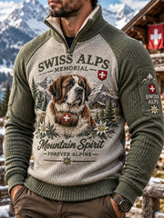 Herren-Sweatshirt mit Raglanärmeln und Mock-Neck, langärmlig, im Alpin-Stil bedruckt