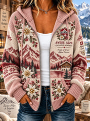 Damen-Strickkapuzenpullover mit alpinem Muster